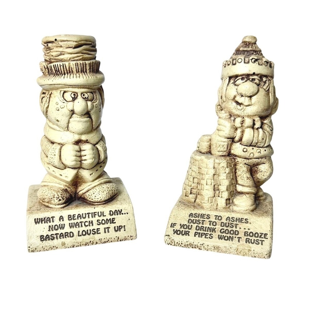 Vintage 1970's Set of 2 Ceramic Figurines Fun Novelty Novelty Statue Made in USA